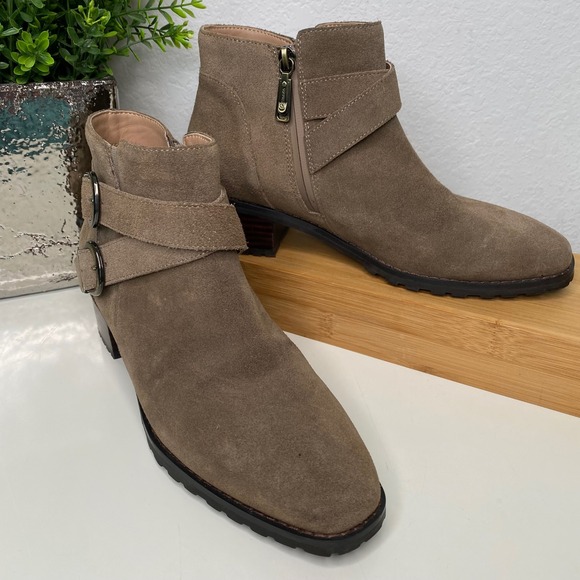Blondo Shoes - Blondo Shanna Waterproof Suede Ankle Boots Taupe Brown Moto Booties Zip Size 8